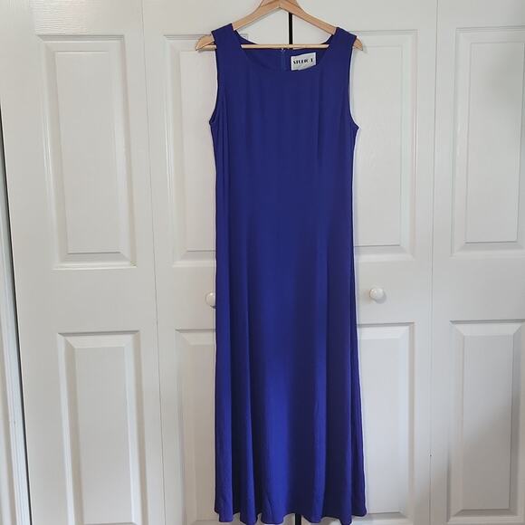 Vintage Studio I Women's Blue/Purple Textured Maxi Dress Size 12 Sleeveless Zip - Picture 1 of 7